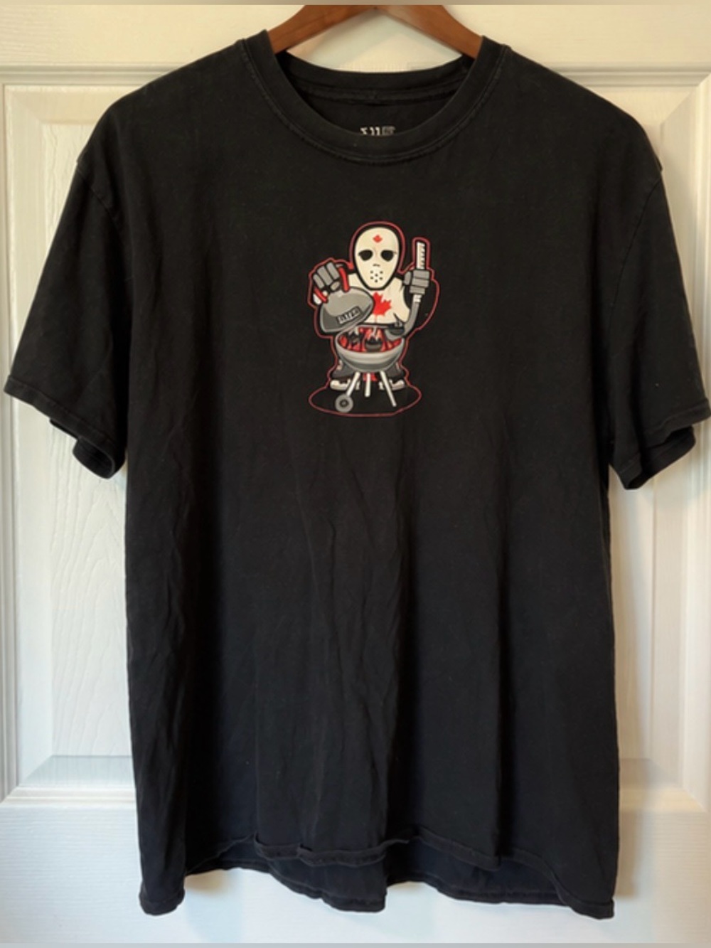 5.11 Tactical Black Tee with Red, White & Gray Grill Graphic